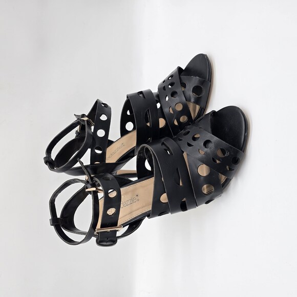 Black Faux Leather Laser Cut Strappy Heels - Size 8.5 - Picture 11 of 16